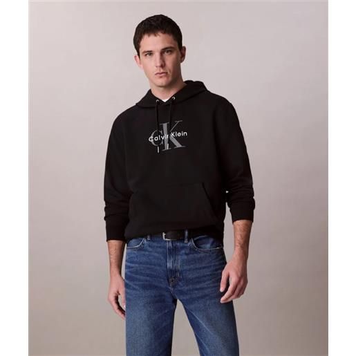Calvin klein jeans felpa con cappuccio in spugna con logo monogramma uomo