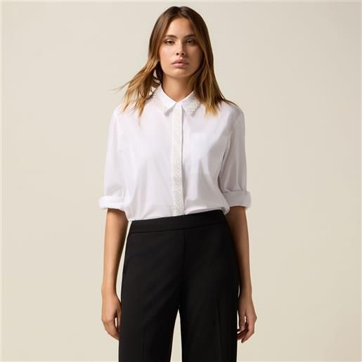 Oltre camicia in cotone con ricamo di perline a maniche lunghe