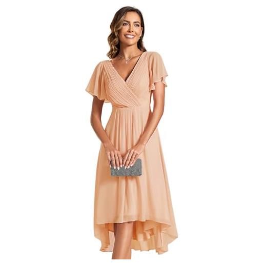 Ever-Pretty vestito elegante donna cerimonia manica corta collo a v gonna midi pesca 48