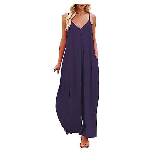 Fulidngzg jumpsuit donna estiva sportiva morbida curvy jumpsuit monospalla elegante salopette gamba larga lunga tuta inter casual senza maniche tuta intera comode taglie forti