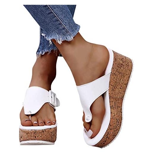 Fulidngzg infradito donna eleganti zeppa comode aperta infradito alta slip-on top sughero bohemia sandali con tacco mare scarpe plateau estive