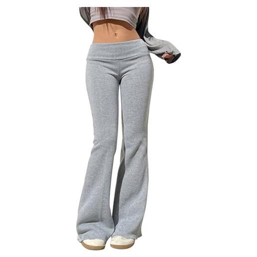 Fulidngzg pantaloni donna campana aderenti zampa elefante elasticizzati hot sexy vita bassa versatile e slim fit da jogging casual in velluto sottile di tinta unita