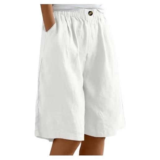 Pantaloncini Donna In Cotone E Lino - Larghi, Con Tasche, Vita Alta - Eleganti Per Spiaggia, Sport E Tempo Libero