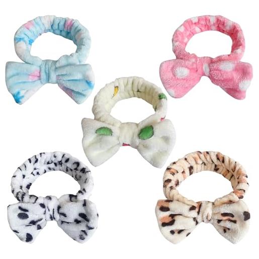 MLPKOI 5 pezzi fascia capelli donna trucco, fasce per capelli per trucco, morbidi spa fasce assorbenti ed elastici per il lavaggio del viso, maschera, doccia