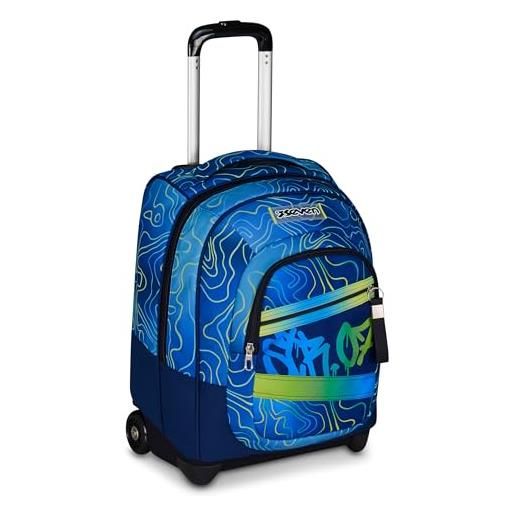 Carrera Trolley Scuola 2 In 1 Dino Blu/Verde – Zaino E Trolley 35L Con Ruote Antirumore Per Bambino