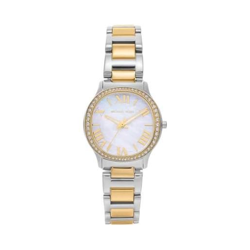 Michael Kors orologio sage da donna, movimento al quarzo a tre lancette con cinturino in acciaio inossidabile o in pelle, 31 mm, argento e oro
