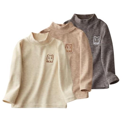 Rainjia 3 pezzi intimo termico per bambini unisex bambina ragazzo autunno inverno caldo top a manica lunga collo mezzo cigno, orso ricamo t-shirt 1-10 anni
