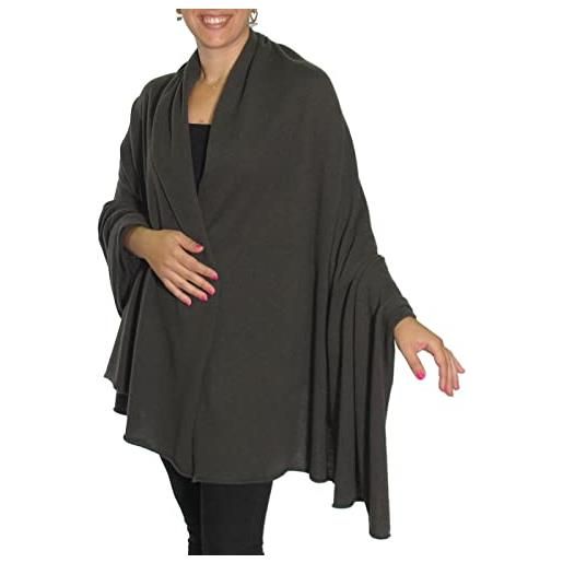 Duemme Maglieria Cashmere donna stola scialle sciarpone cashmere e lana in maglia rasata(grigio scuro, taglia unica)