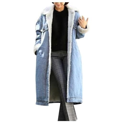 Juankrynord cappotto in denim imbottito di media lunghezza da donna cappotto in denim lungo caldo spesso stile punk cappotto a maniche lunghe con bottoni (azzurro, s)