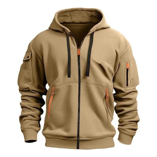 Felpa uomo con zip e cappuccio tasche giacca invernale aperta felpata maglia M L