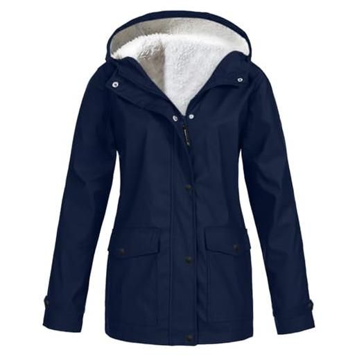 Generico impermeabile donna con cappuccio tinte unite giacca mezza stagione donna cerniera bomber con tasche classic elegante impermeabili pesante marina s