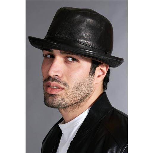 D'Arienzo cappello da uomo in pelle nera stile borsalino D'Arienzo