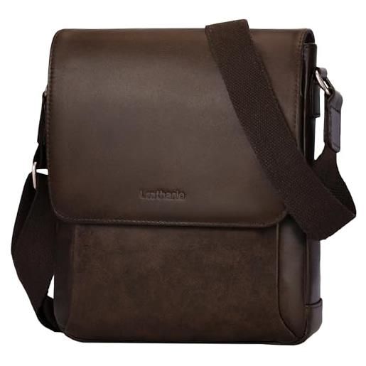 Leathario borsello uomo tracolla pelle, borsa multitasche con grande capienza e impermeabile, per lavoro, viaggio, scuola e ufficio, regalo uomo (rosso bruno cerato)