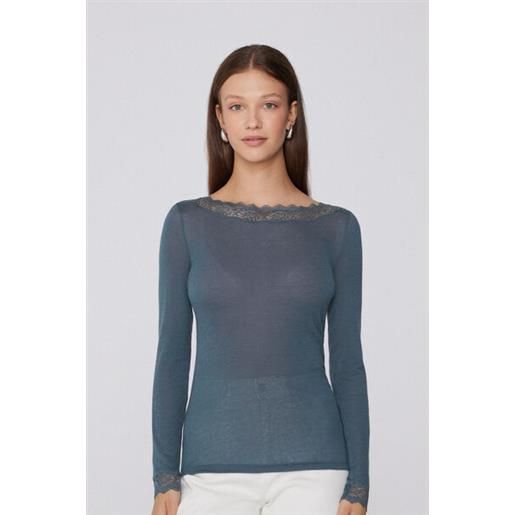 Tezenis maglia maniche lunghe barchetta pizzo/lana merino donna grigio scuro