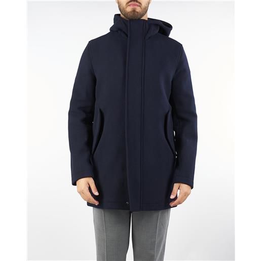 MANUEL RITZ parka blu in panno misto lana con cappuccio