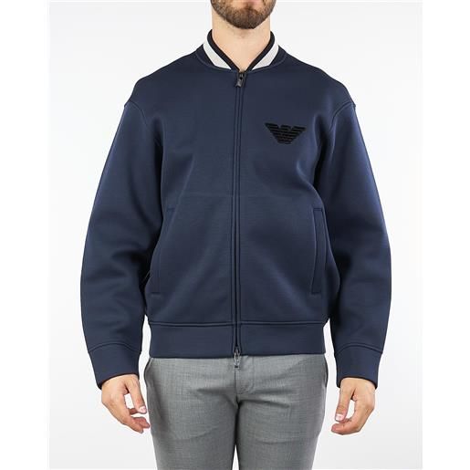 EMPORIO ARMANI bomber blu in double jersey con ricamo logo