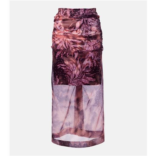 Dries Van Noten gonna midi in misto seta con stampa
