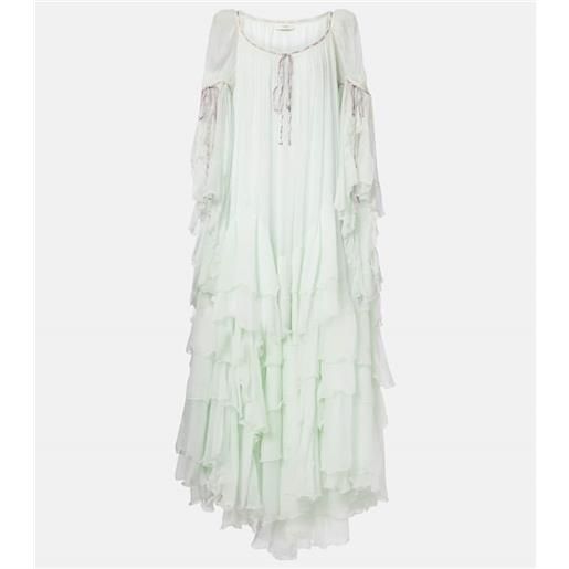 Chloe chloã© abito lungo in mussola di seta con volant