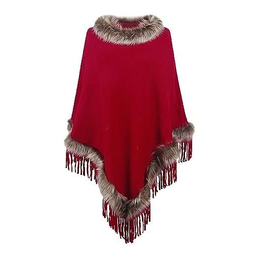 Generico poncho donna invernale pile caldo mantella a maglia elegante maglione oversize poncho moda vintage coperta lungo maglione cappotti maglia cape cardigan autunno