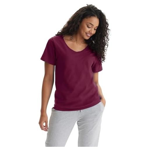 Hanes maglietta da donna con scollo a v, in cotone filato ad anello, a maniche corte, da donna, bordeaux, 3xl