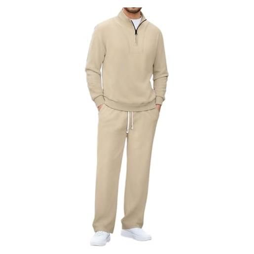 Pantaloni da uomo in pile con tasche con cerniera, pantaloni da uomo foderati in pile, pantaloni da jogging morbidi ispessiti classici versatili pantaloni della tuta durevoli a gamba dritta tinta