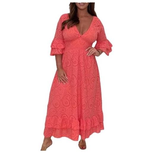 Generic abito da donna a mezza manica scava fuori vestito da festa profondo scollo a v abito da ufficio una linea, rosso, xxxl