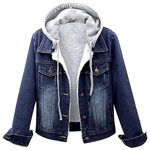 YIzdegg cappotto di jeans da donna, imbottito, invernale, parka caldo, in pile teddy, parka invernale, antivento, con cappuccio in pile, da donna, blu, 5x-large