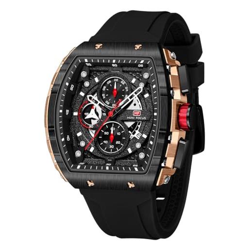 Orologio Uomo Sportivo Di Lusso YUNSML | Cronografo Quadrato Impermeabile Con Cinturino In Silicone Arancione