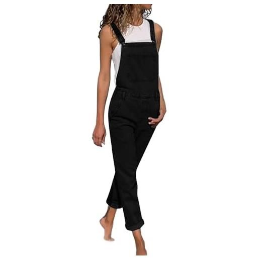 Sawmew salopette in denim salopette da donna jeans pantaloni tuta aderente vintage tuta floreale salopette corta in denim(black, s)