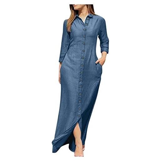 SYDUZAX vestito denim da donna vestito camicia monopetto vestito lungo casual da spiaggia per vacanze abito casual a maniche lunghe con risvolto tasche prendisole estivo donna taglie forti