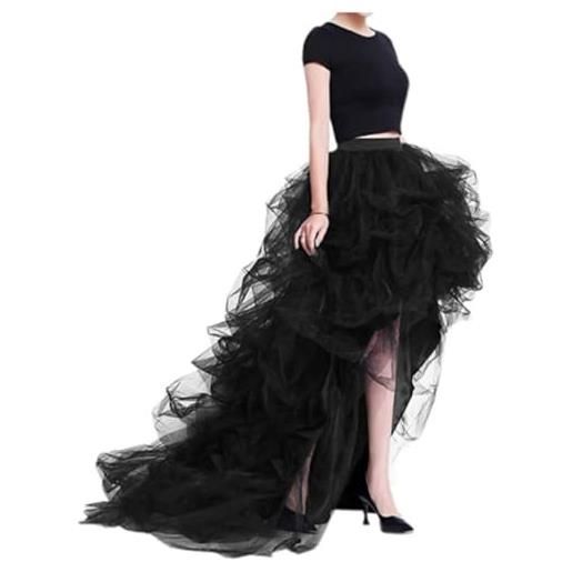Edelaura gonna asymmetrica in tulle per donna chiffon e pizzo balletto vita alta elastica a coda di rondine tutu lungo sottogonna elegante monocromatico da festa da tempo libero