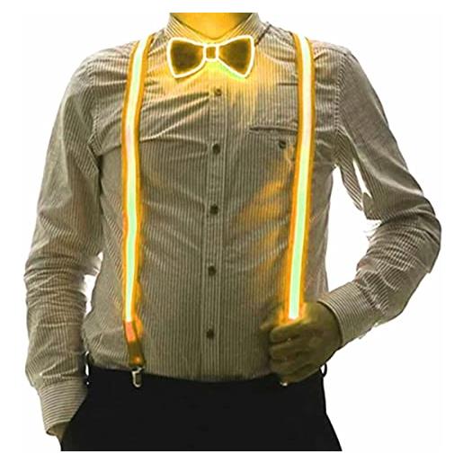 QQY bretelle da uomo + set di papillon in tessuto, mens elastico e regolabile per pantaloni set di cravatte a farfalla (giallo)