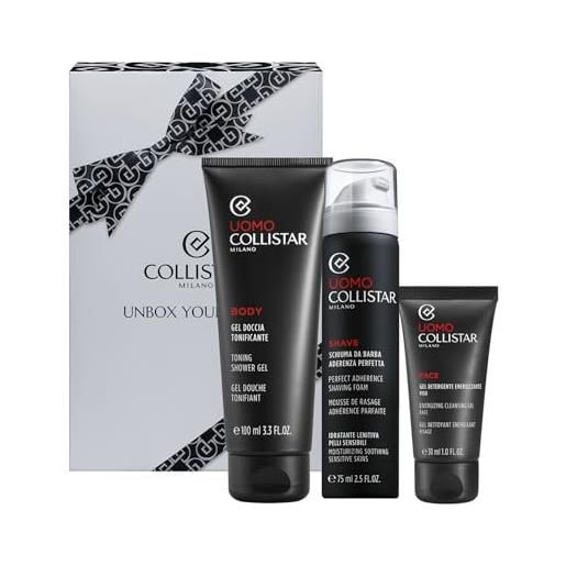 Collistar cofanetto uomo rasatura & detersione, schiuma da barba 75 ml + gel detergente energizzante 30 ml + mini gel doccia tonificante 100 ml