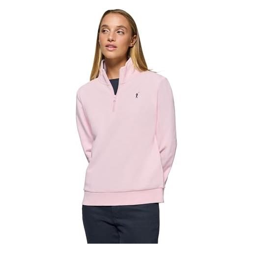 Polo Club felpa rosa da donna con chiusura a mezza zip 100% cotone - maglia a maniche lunghe con logo