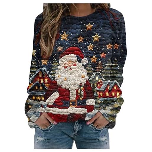 Daikascbny felpa natalizia da donna con stampato 3d di natale t-shirts a maniche lunghe maglie scollo rotondo maglietta casual pullover natalizia ragazzo vestito natalizio donna