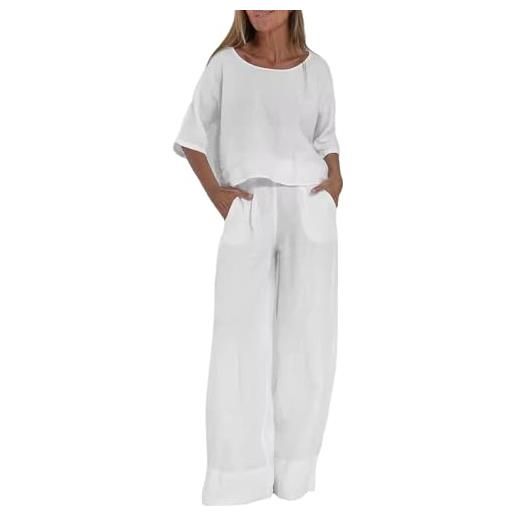 HEONSATI completo estivo donna casual tute casual due pezzi sportivo completo leggeri cotone maglietta manica corta e pantaloni lunghi lino set di da casa palestra estivi spiaggia taglie forti comodi