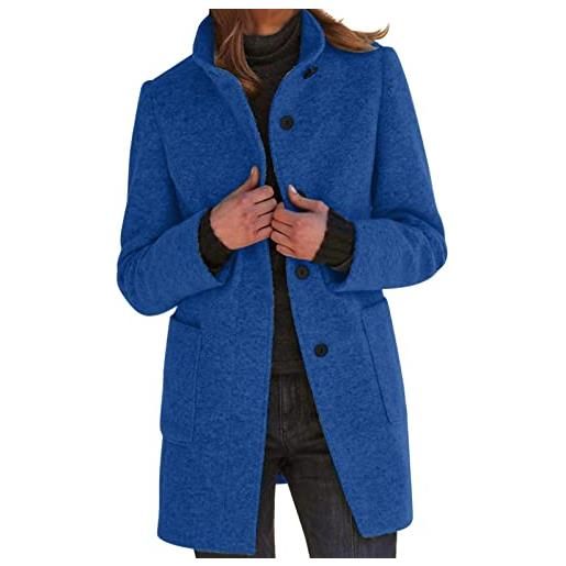 Generisch cappotti da donna, elegante, blazer. Jacket da donna, in lana, con tasche, giacca lunga da donna, alla moda, casual, con parte anteriore aperta, blazer da donna, elegante, corto per abito, blu scuro, s