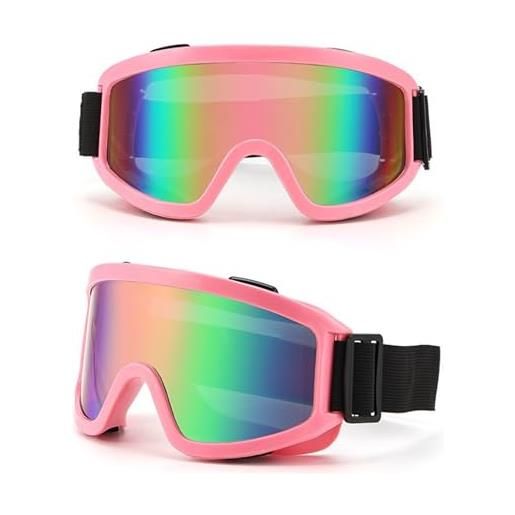 KASESSS maschera sci uomo donna, anti-nebbia maschera da sci, occhiali da sci protezione uv, maschera snowboard, occhiali sci, occhiali da neve per sport all'aria aperta snowboard pattinaggio(rosa)