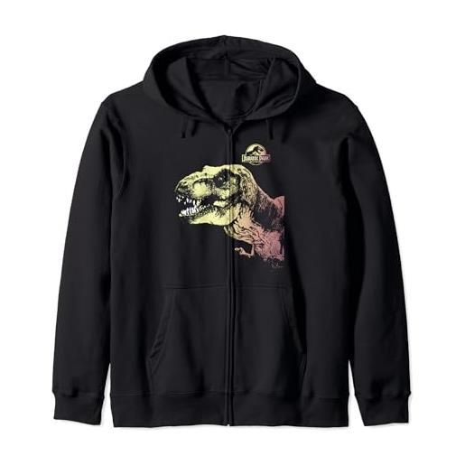 Jurassic Park t-rex sunset color fil in felpa con cappuccio