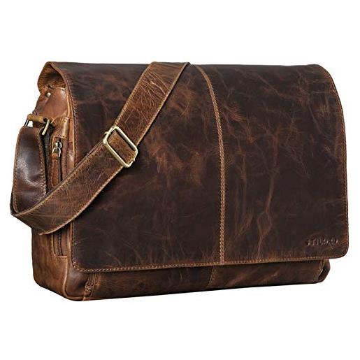 STILORD 'alex' borsa da studente in pelle per l'università ufficio lavoro grande borsa a tracolla vintage messenger cartella in cuoio, colore: kansas - marrone