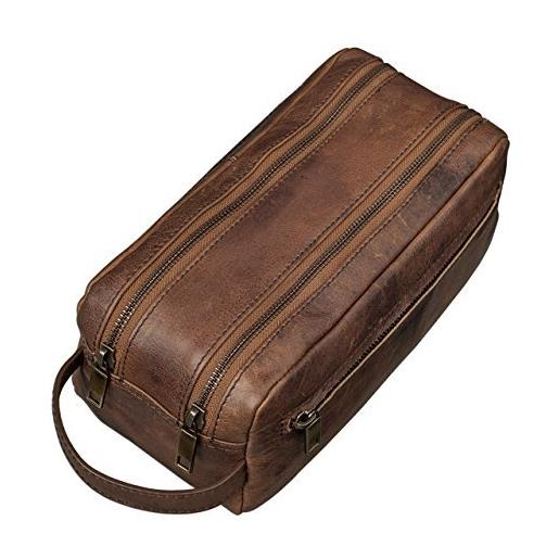 STILORD beauty case uomo in pelle borsetta da viaggio astuccio trousse da bagno e palestra borsa da toilette con manico vintage cuoio, marrone cognac