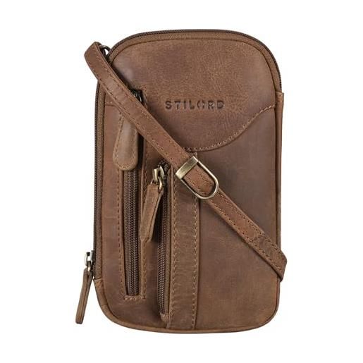 STILORD 'lane' 3-in-1 pochette porta cellulare pelle borsa marsupio borsello da polso vintage portafoglio borsa a tracolla piccola crossbody bag vero cuoio, colore: marrone medio