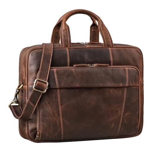 STILORD 'jaron' borsa lavoro uomo in vera pelle portadocumenti vintage borsa porta computer 15,6 pollici cartella ventiquattrore con tracolla, colore: soria - marrone