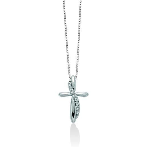 Collana Donna Argento 925 Con Croce Quarzo Rosa Naturale - Ciondolo Italiano 50cm, Gioiello Regalo