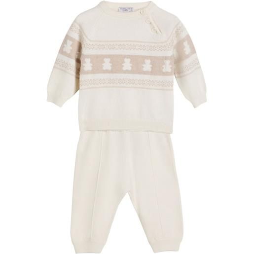 Brunello Cucinelli Kids set pantaloni con motivo teddy jacquard - toni neutri