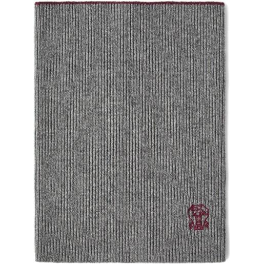 Brunello Cucinelli scaldacollo a coste con ricamo - grigio