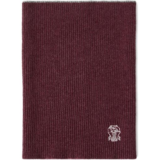 Brunello Cucinelli scaldacollo a coste con logo ricamato - rosso