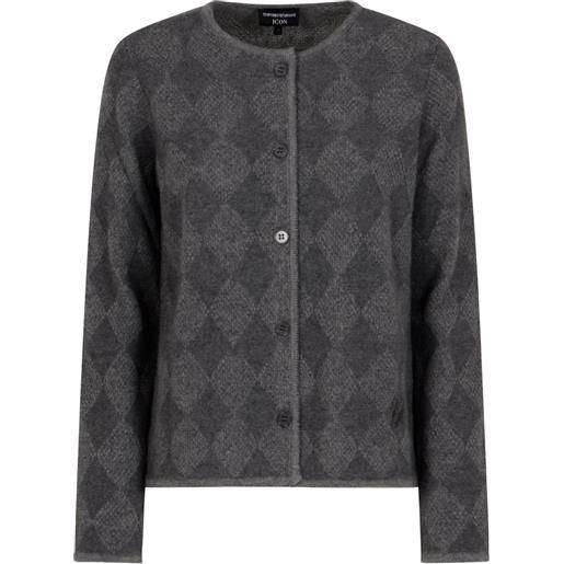 Emporio Armani cardigan con motivo a rombi e bottoni - grigio