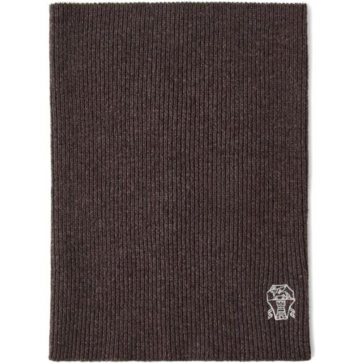 Brunello Cucinelli scaldacollo a coste con logo ricamato - marrone