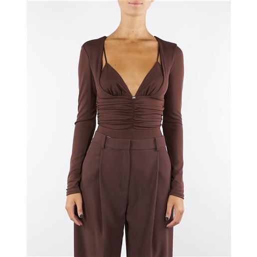 ELISABETTA FRANCHI body coffee in jersey crêpe con drappeggi